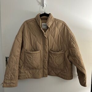 Zara Quilted Puffer Jacket in Light Brown/Tan